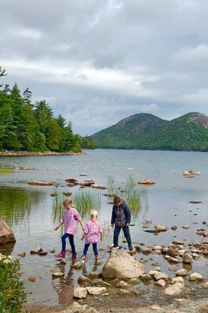 Acadia National Park children playing in Jordon Pond