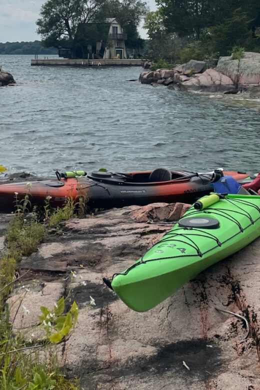 kayaks on rocks