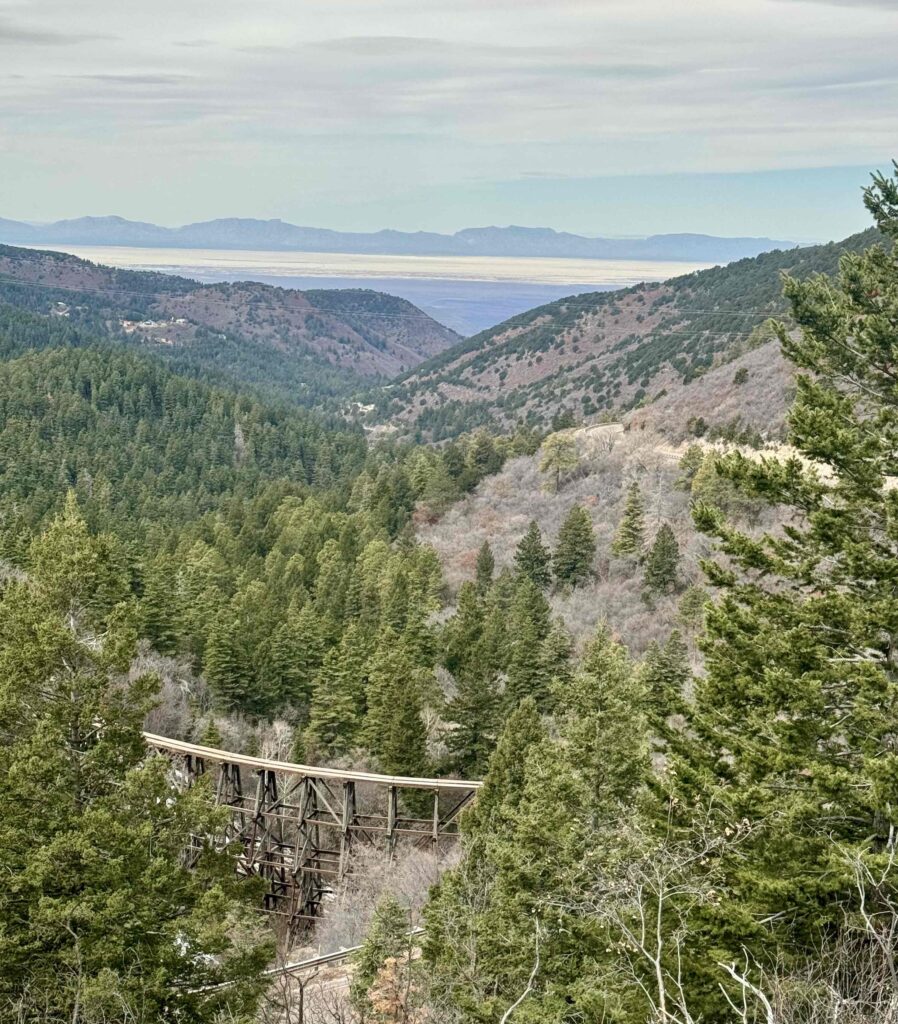 Timber-frame trestle of the defunct Alamogordo & Sacramento Mountain Railroad